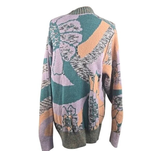 Free People August Orchid Teal Combo Chunky Knit Wool Oversized Cardigan - Picture 8 of 9